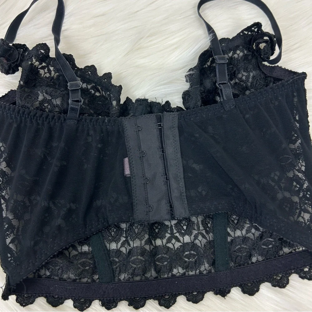 Vintage Victoria’s Secret Black Lace Bustier Bralette Bra Size 34C